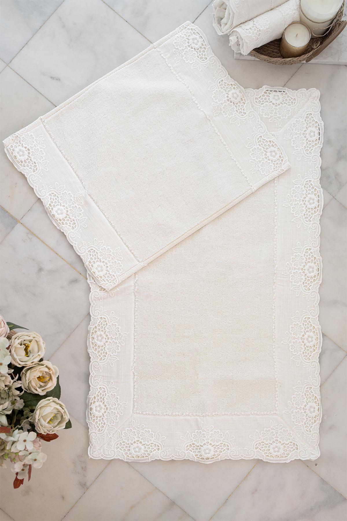 Puerta Çiçek İşlemeli 2'li Paspas Set (60 x 100 cm) - Nazik Home