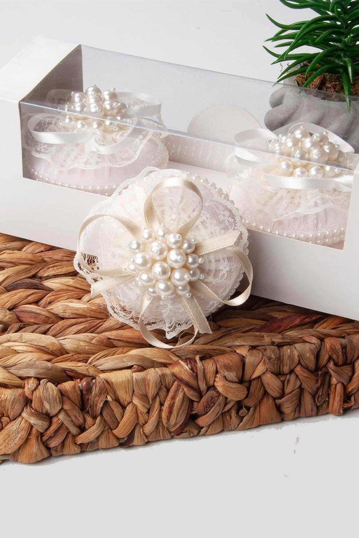 3’lü İnci Süslemeli Kadife Kaplı Kokulu Sabun - Nazik Home - Yuvama Değer!