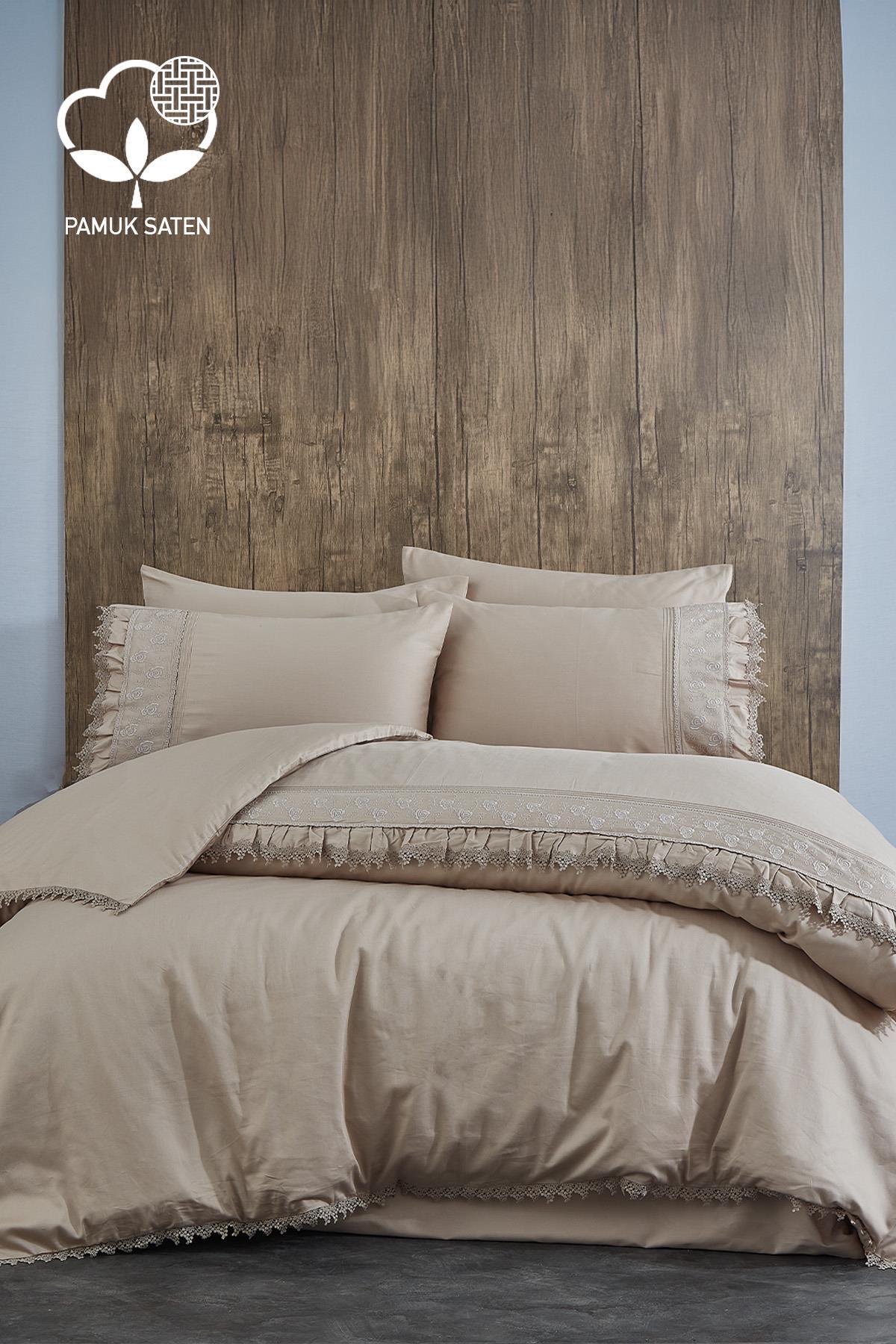 Alina Dantelli Pamuk Saten Çift Kişilik 6 Parça Nevresim Takımı - Nazik Home - Yuvama Değer!