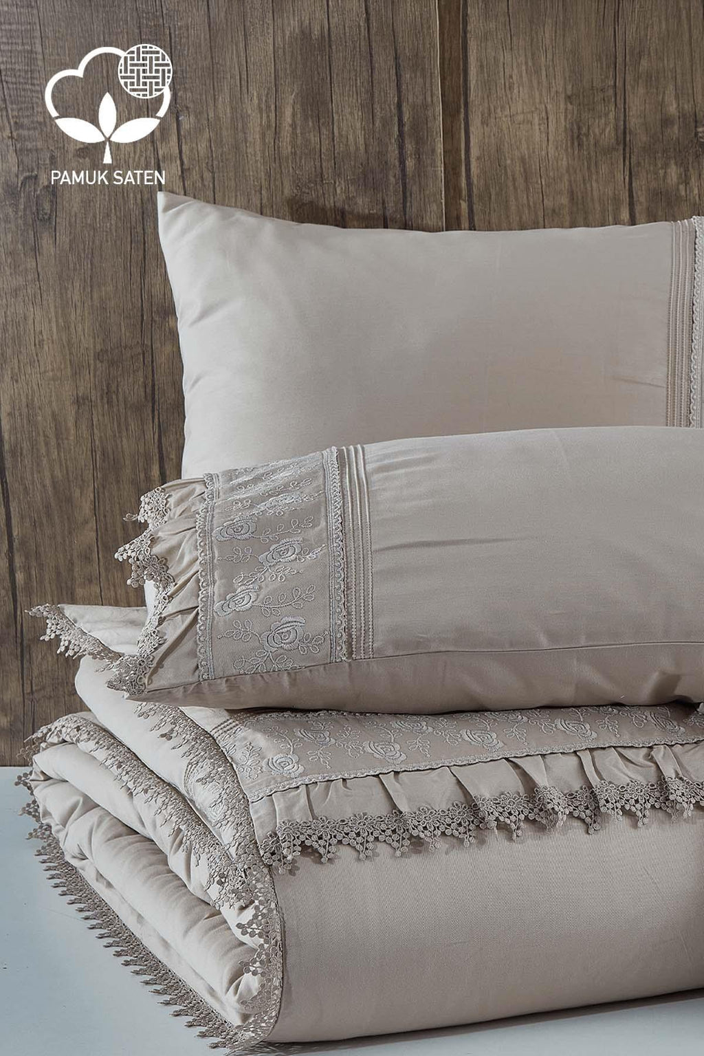 Alina Dantelli Pamuk Saten Çift Kişilik 6 Parça Nevresim Takımı - Nazik Home - Yuvama Değer!
