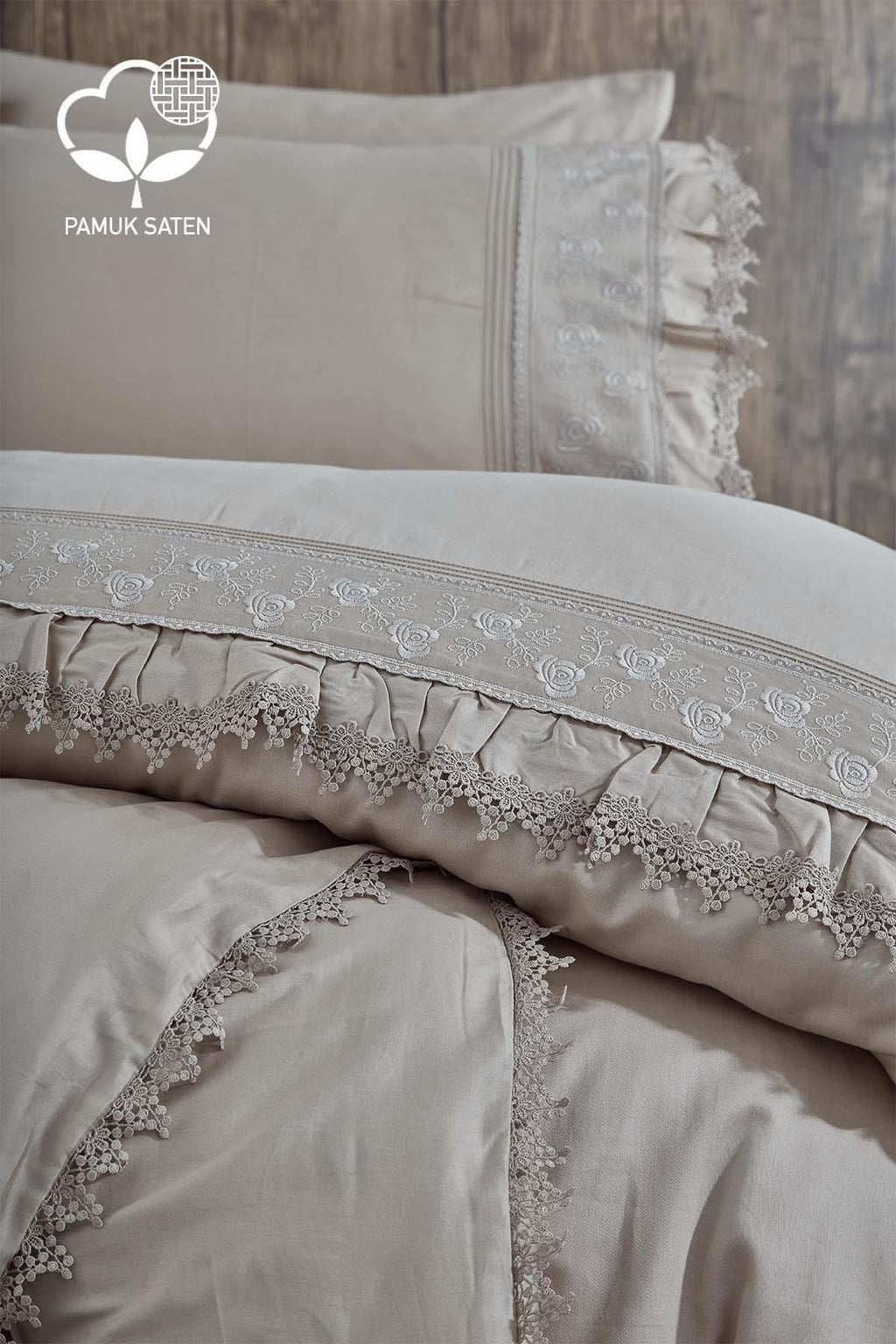 Alina Dantelli Pamuk Saten Çift Kişilik 6 Parça Nevresim Takımı - Nazik Home - Yuvama Değer!