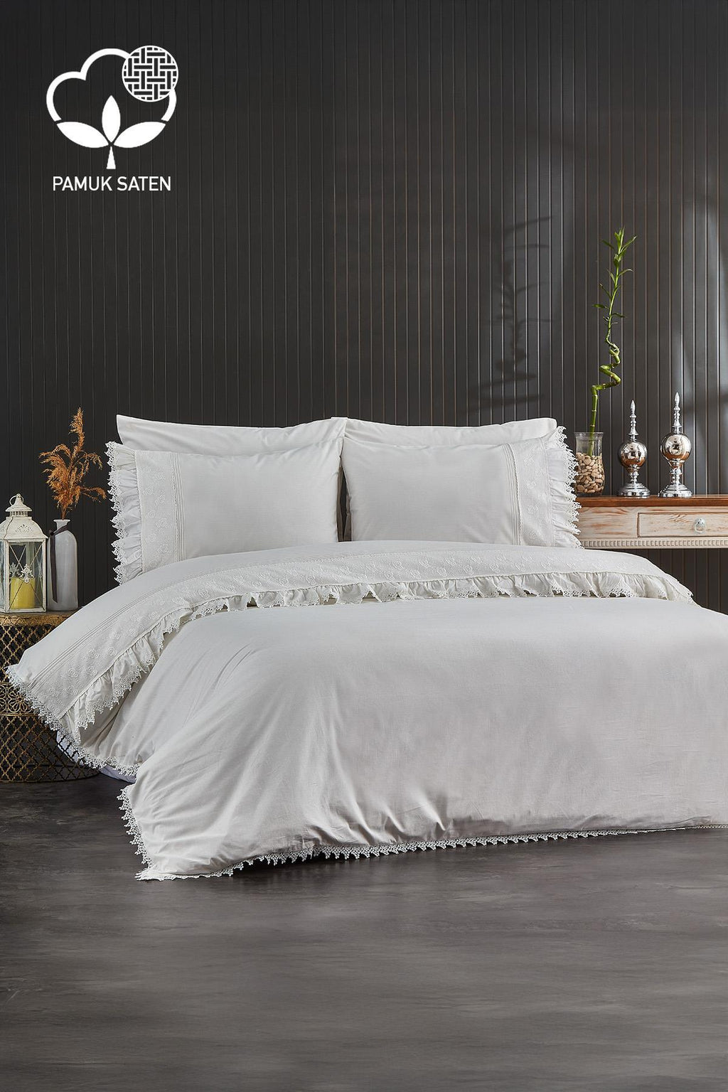 Alina Dantelli Pamuk Saten Çift Kişilik 6 Parça Nevresim Takımı - Nazik Home - Yuvama Değer!