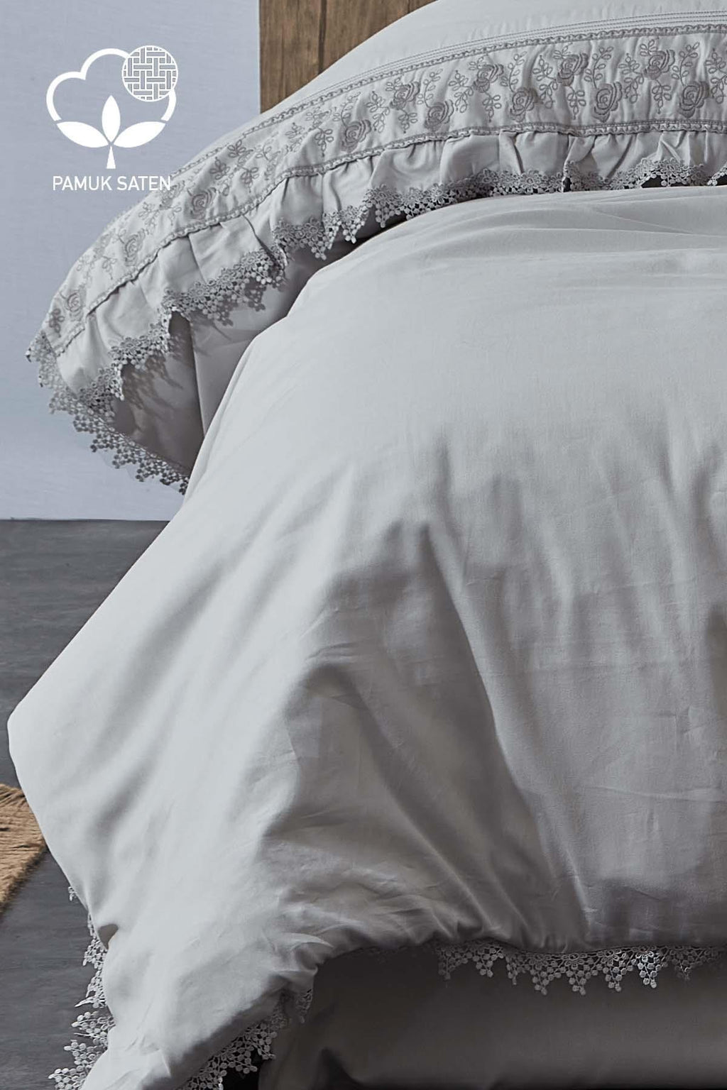 Alina Dantelli Pamuk Saten Çift Kişilik 6 Parça Nevresim Takımı - Nazik Home - Yuvama Değer!