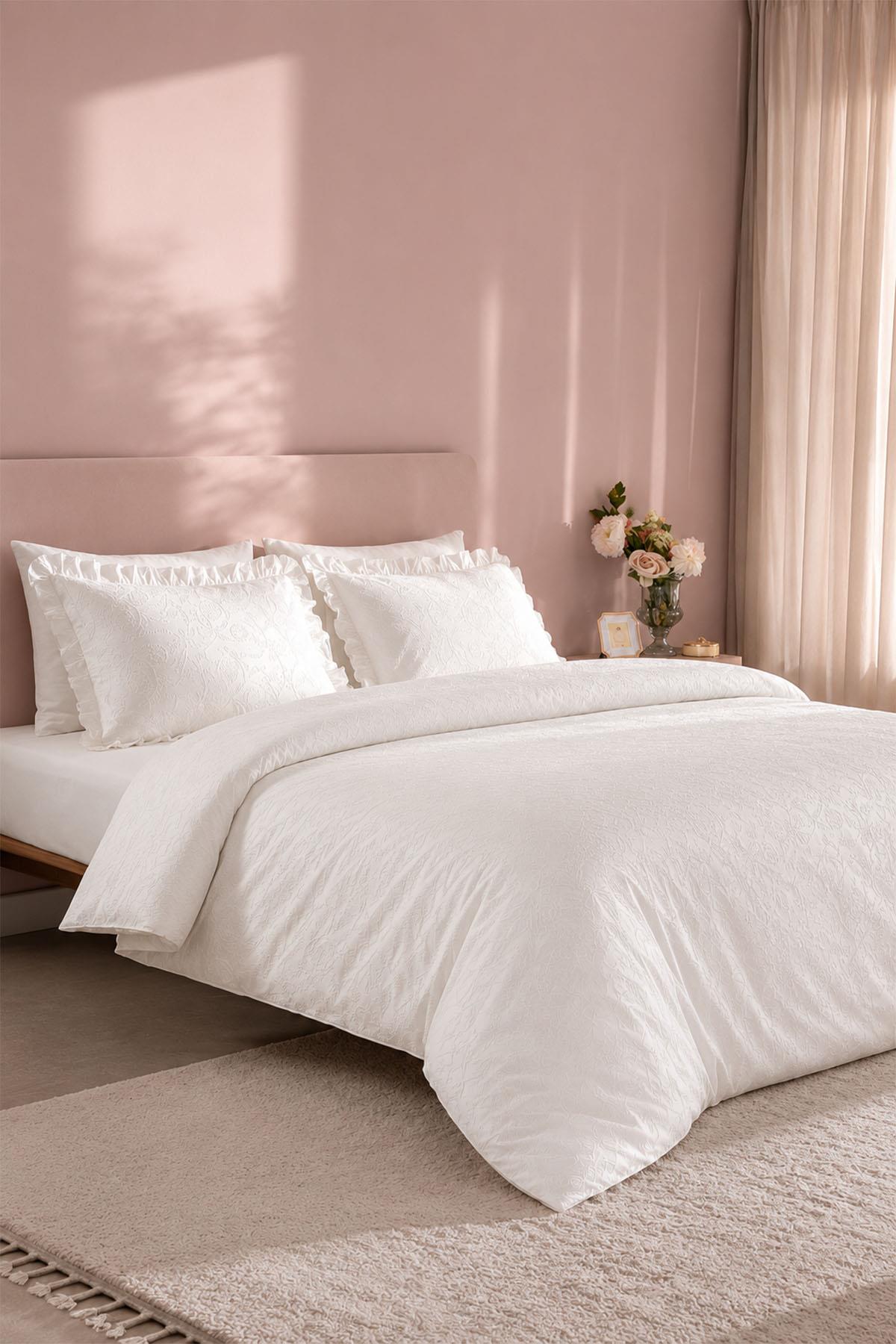 Alure Nakışlı Pamuk Saten King Size 6 Parça Nevresim Takımı