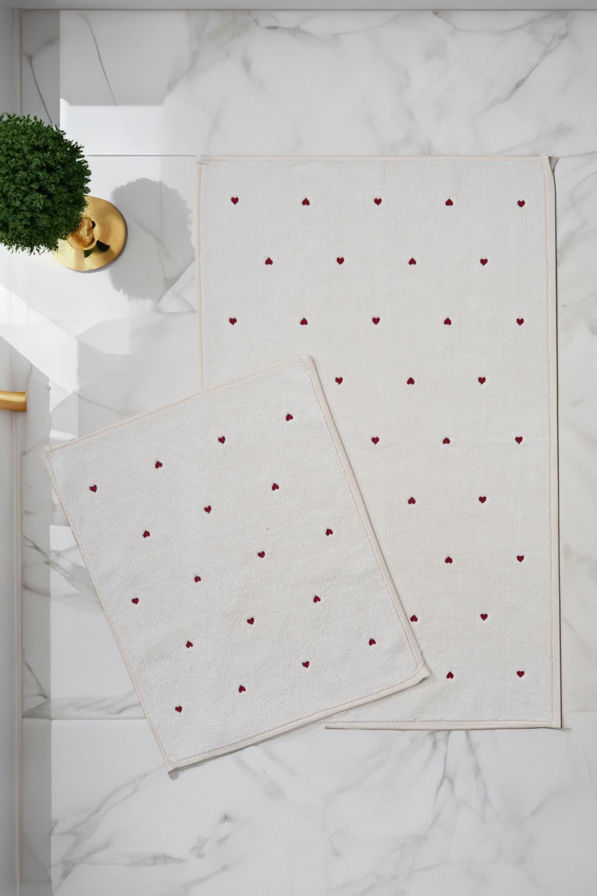 Amore Kalp Nakışlı 2'li Paspas Set (60 x 100 cm)