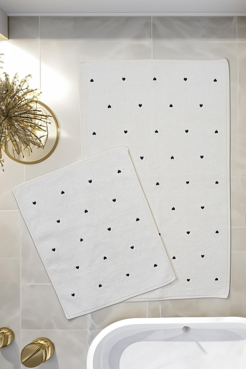 Amore Kalp Nakışlı 2'li Paspas Set (60 x 100 cm)