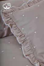 Amore Kalp Nakışlı Pamuk Saten King Size 6 Parça Nevresim Takımı - Nazik Home - Yuvama Değer!