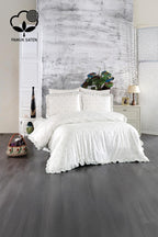 Amore Kalp Nakışlı Pamuk Saten King Size 6 Parça Nevresim Takımı - Nazik Home - Yuvama Değer!