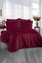 Amore Kalp Nakışlı Pamuk Saten Süper King Size 6 Parça Nevresim Takımı - Nazik Home - Yuvama Değer!