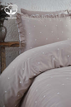 Amore Kalp Nakışlı Pamuk Saten Süper King Size 6 Parça Nevresim Takımı - Nazik Home - Yuvama Değer!