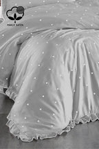 Amore Kalp Nakışlı Pamuk Saten Süper King Size 6 Parça Nevresim Takımı