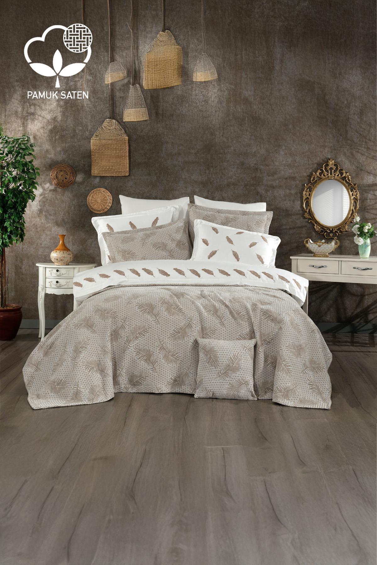 Andera Nakışlı Çift Kişilik 10 Parça Nevresim + Yatak Örtüsü Set - Nazik Home - Yuvama Değer!