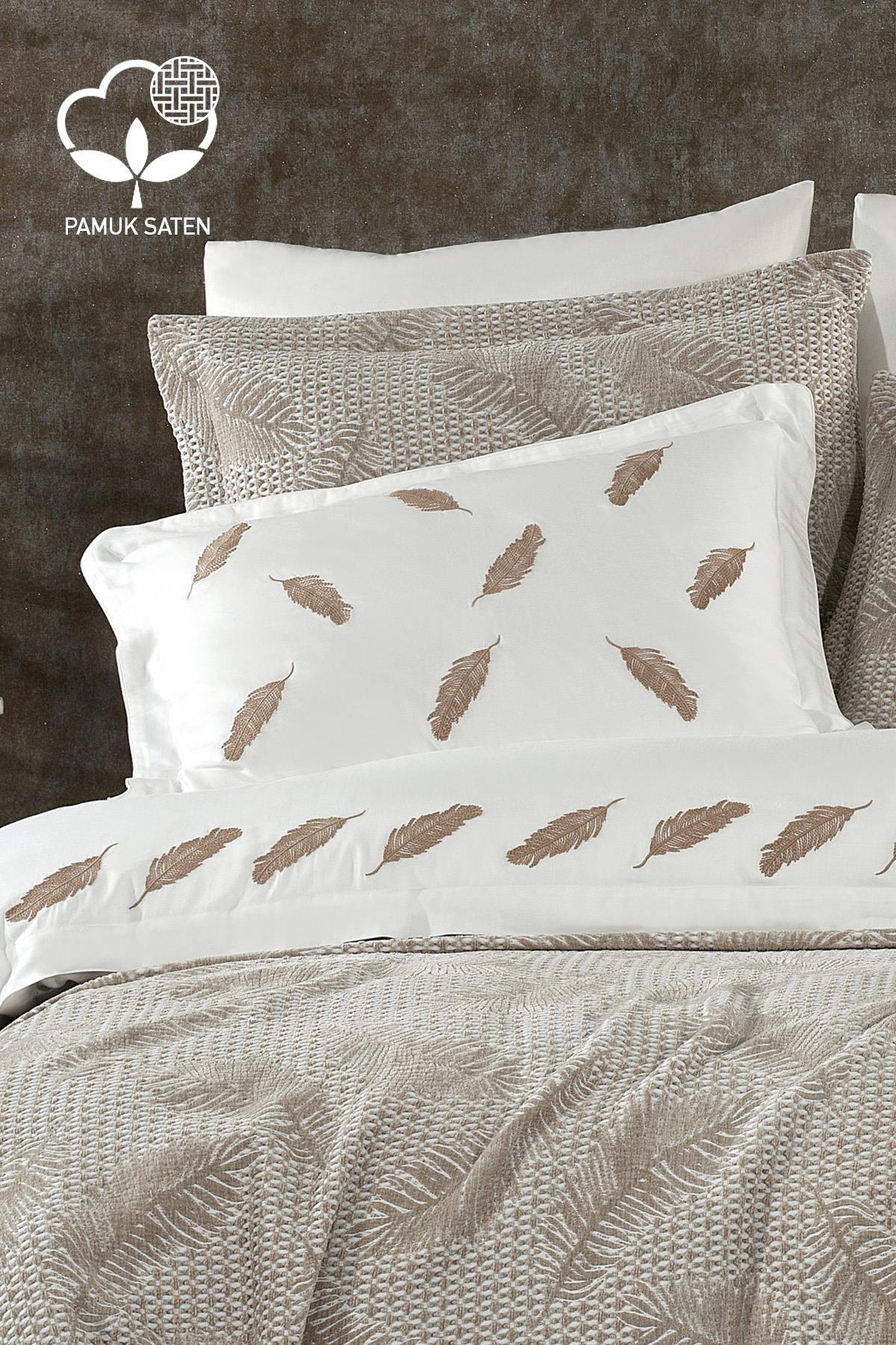 Andera Nakışlı Çift Kişilik 10 Parça Nevresim + Yatak Örtüsü Set - Nazik Home - Yuvama Değer!