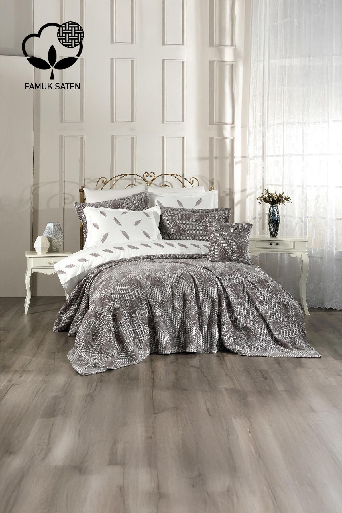 Andera Nakışlı Çift Kişilik 10 Parça Nevresim + Yatak Örtüsü Set - Nazik Home - Yuvama Değer!