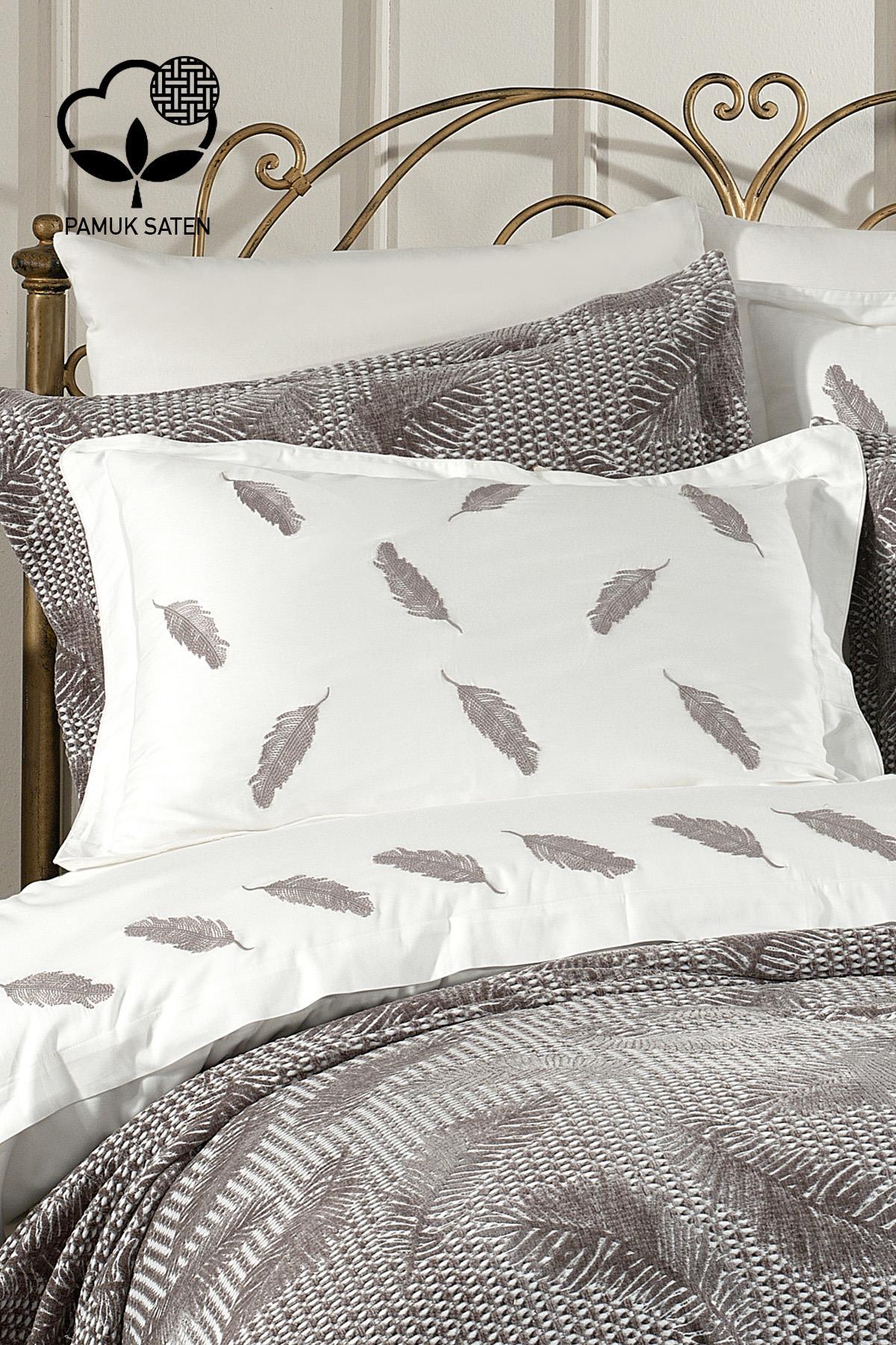 Andera Nakışlı Çift Kişilik 10 Parça Nevresim + Yatak Örtüsü Set - Nazik Home - Yuvama Değer!