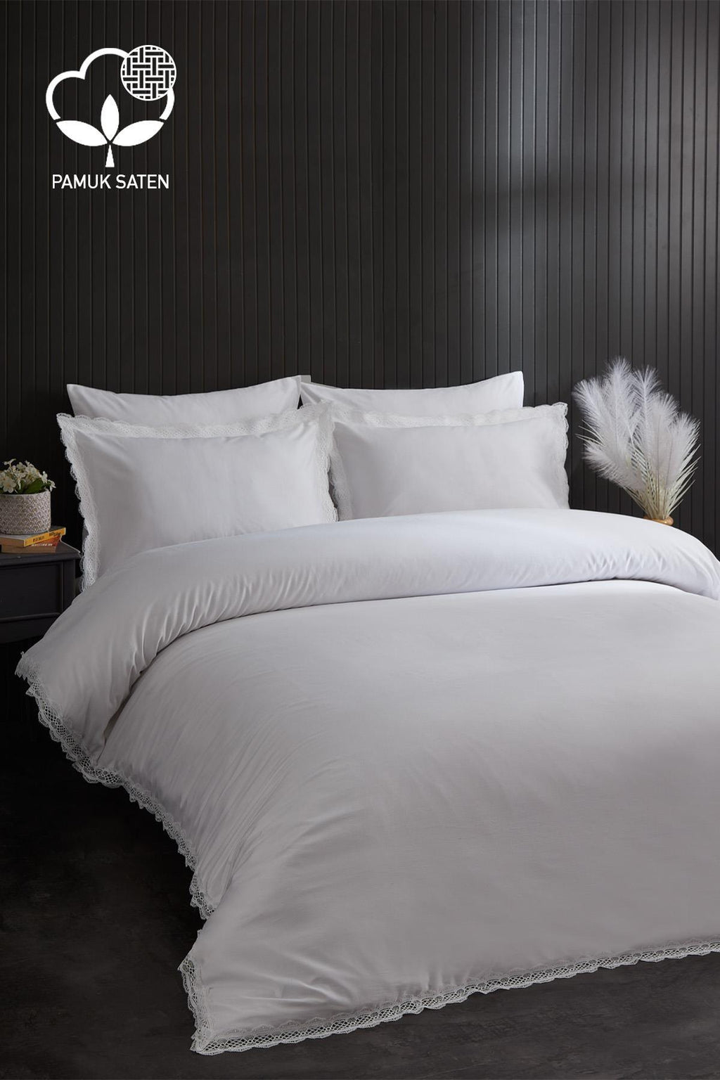 Asel 300 TC Dantelli Pamuk Saten Çift Kişilik 6 Parça Nevresim Takımı - Nazik Home - Yuvama Değer!