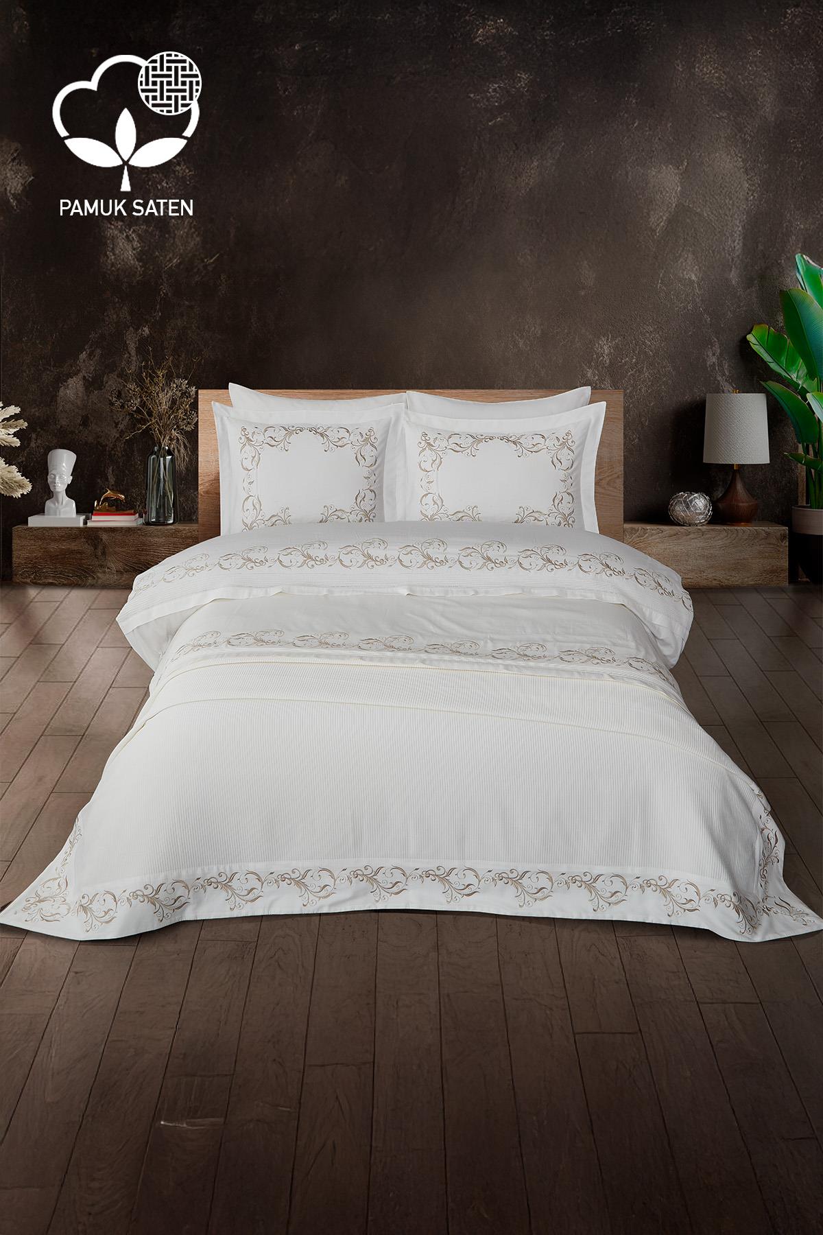 Aşiyan İşlemeli Çift Kişilik 7 Parça Nevresim + Pike Set