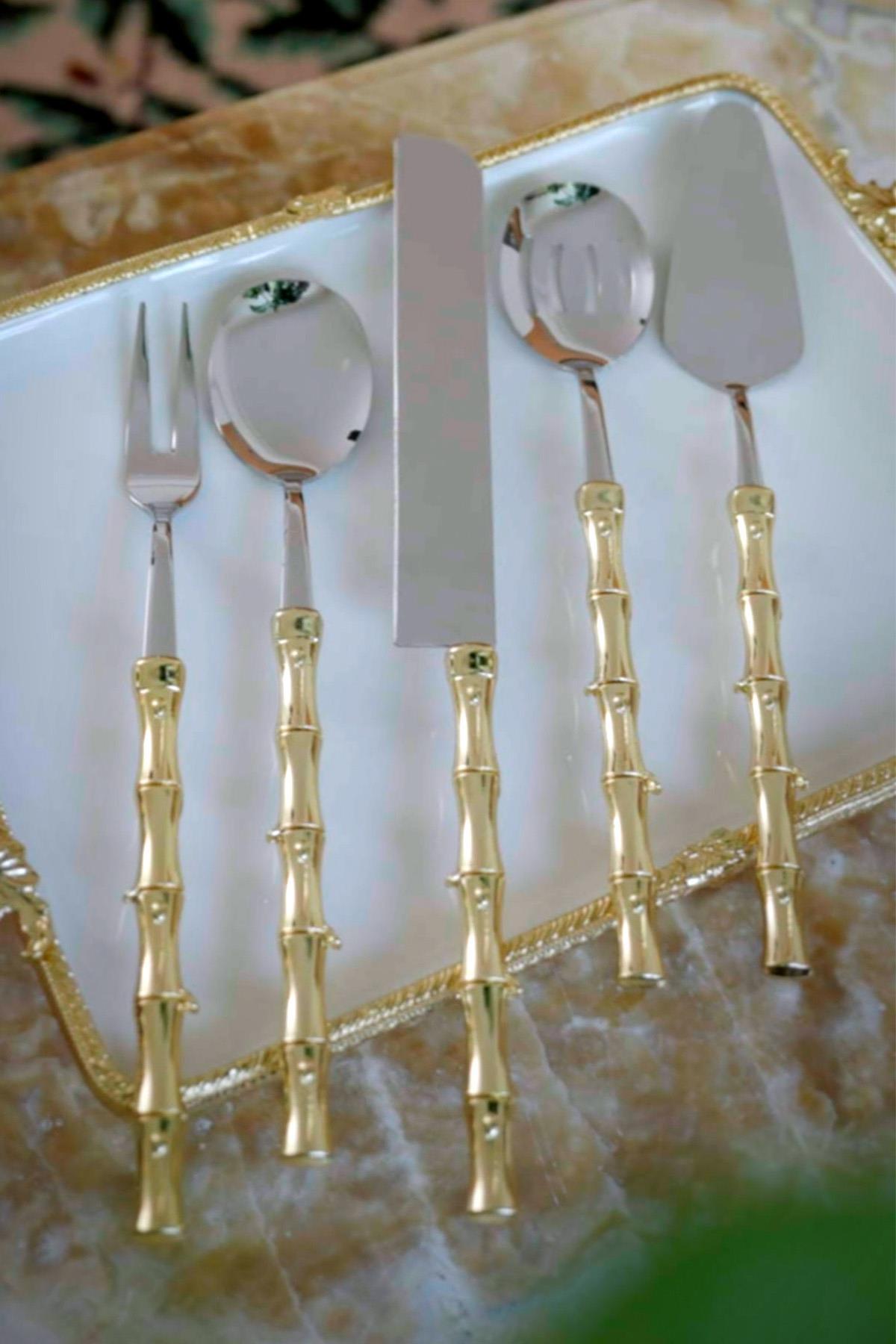 Bamboo Altın Servis Seti (5 Parça) - Nazik Home - Yuvama Değer!