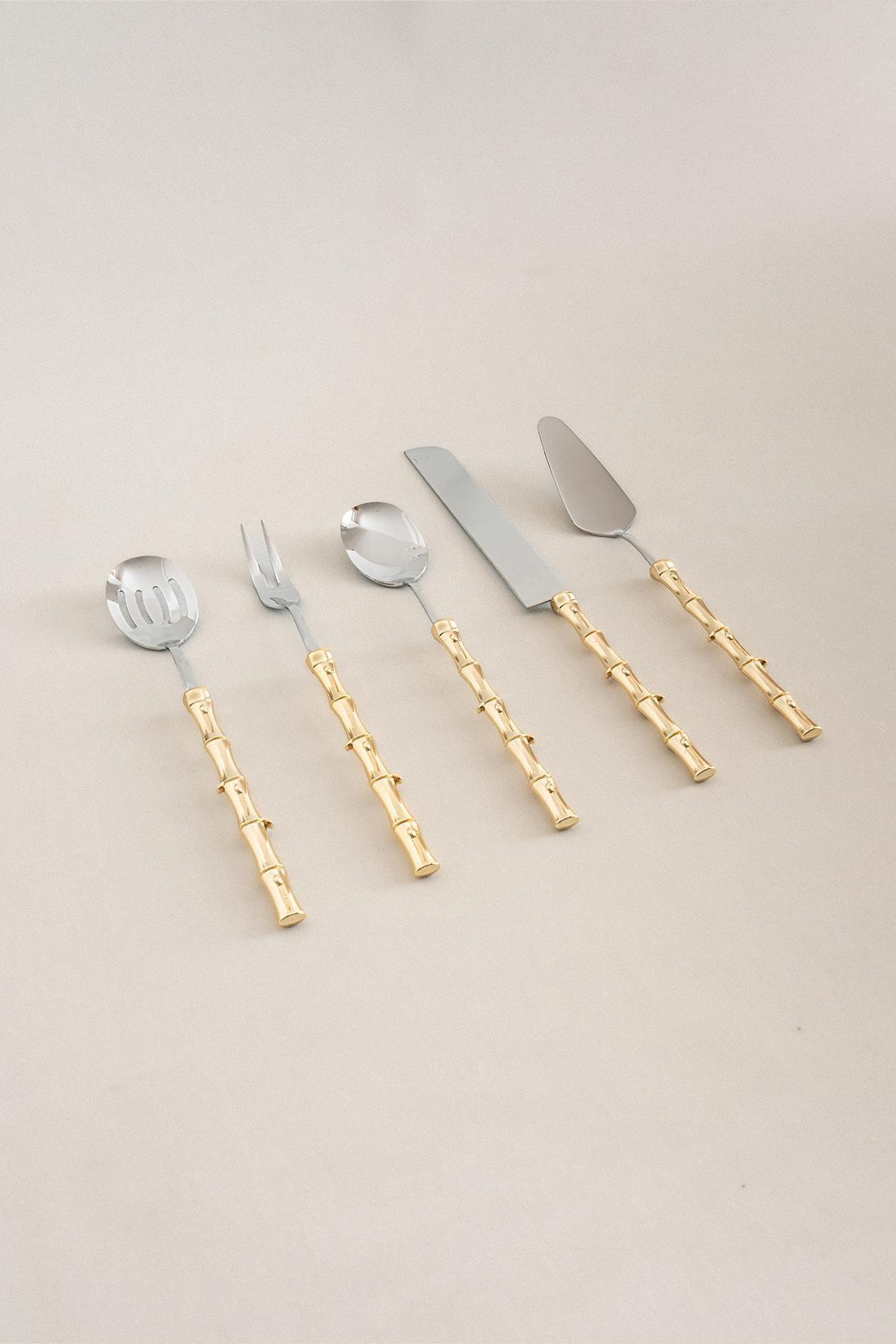 Bamboo Altın Servis Seti (5 Parça) - Nazik Home - Yuvama Değer!