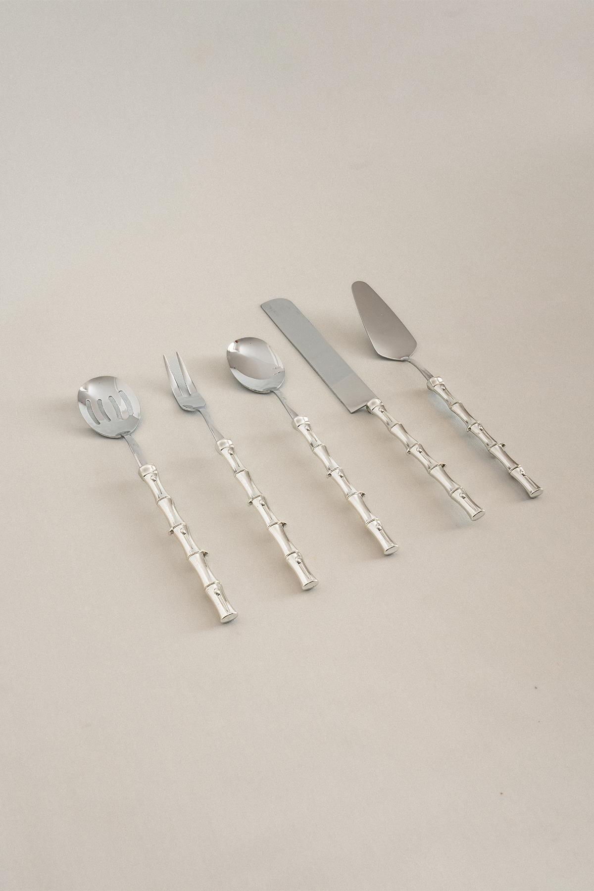 Bamboo Gümüş Servis Seti (5 Parça) - Nazik Home - Yuvama Değer!