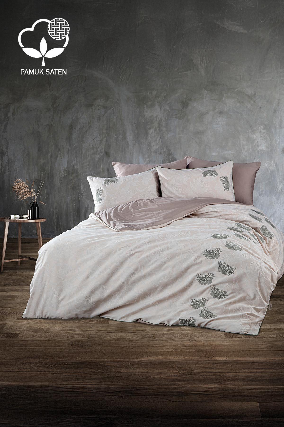 Belissa Nakışlı Organik Pamuk Çift Kişilik Nevresim Takımı - Nazik Home - Yuvama Değer!