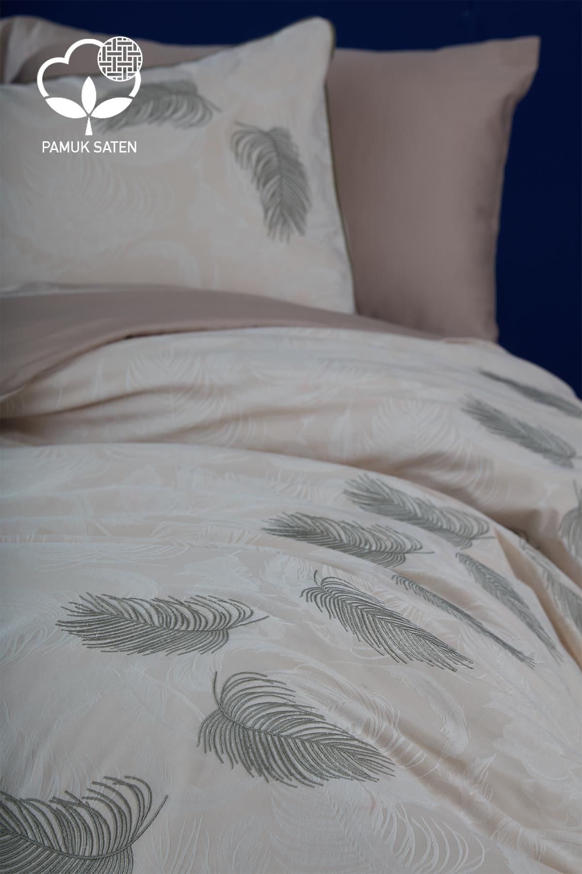 Belissa Nakışlı Organik Pamuk Çift Kişilik Nevresim Takımı - Nazik Home - Yuvama Değer!