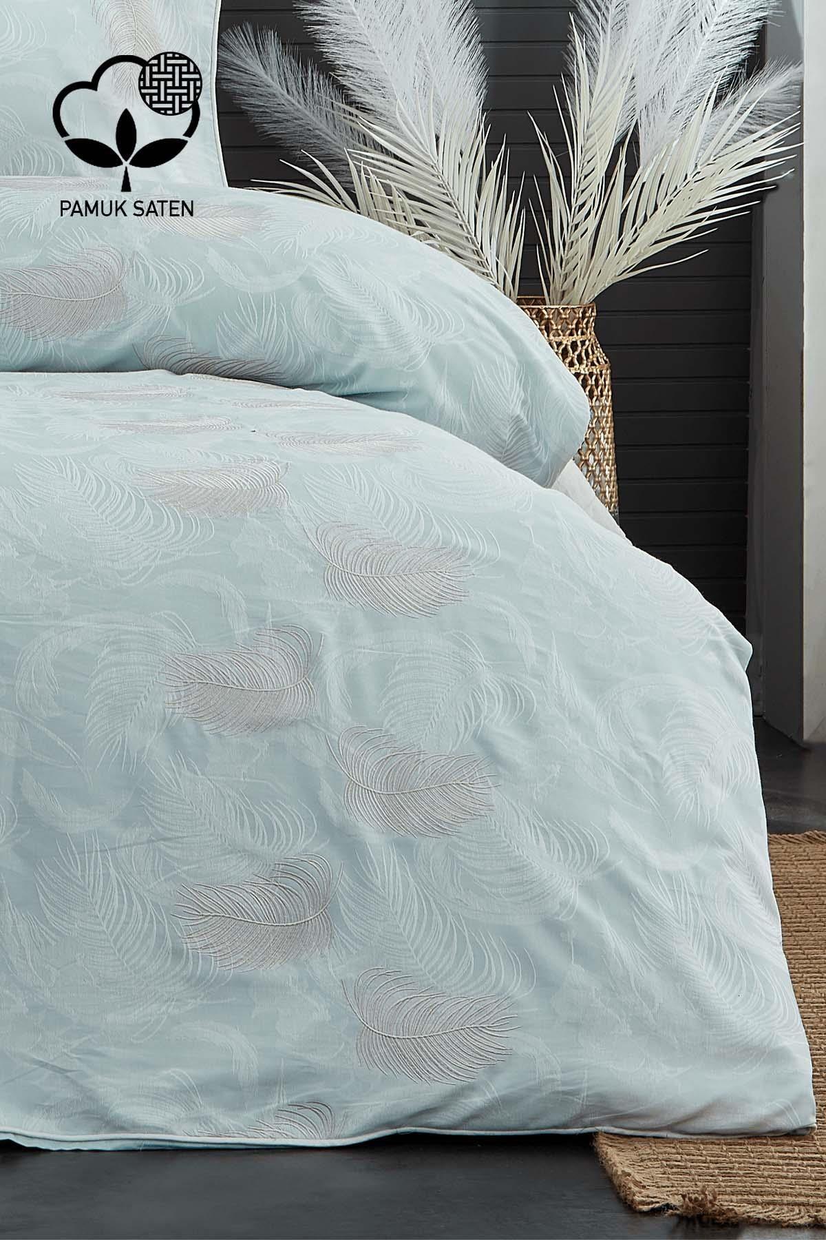 Belissa Nakışlı Organik Pamuk Çift Kişilik Nevresim Takımı - Nazik Home - Yuvama Değer!