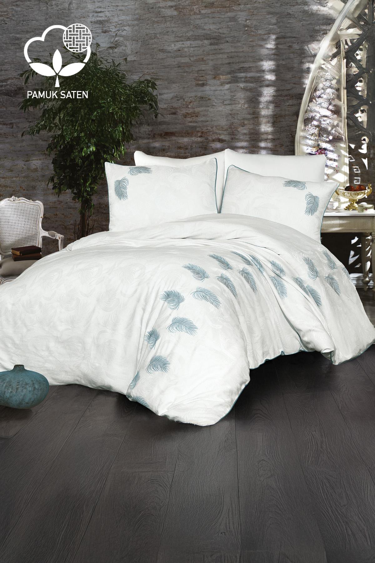 Belissa Nakışlı Organik Pamuk Çift Kişilik Nevresim Takımı - Nazik Home - Yuvama Değer!