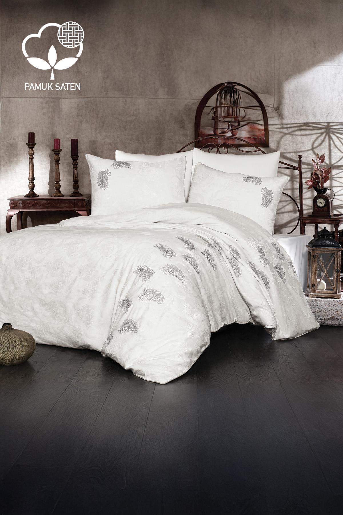 Belissa Nakışlı Organik Pamuk Çift Kişilik Nevresim Takımı - Nazik Home - Yuvama Değer!