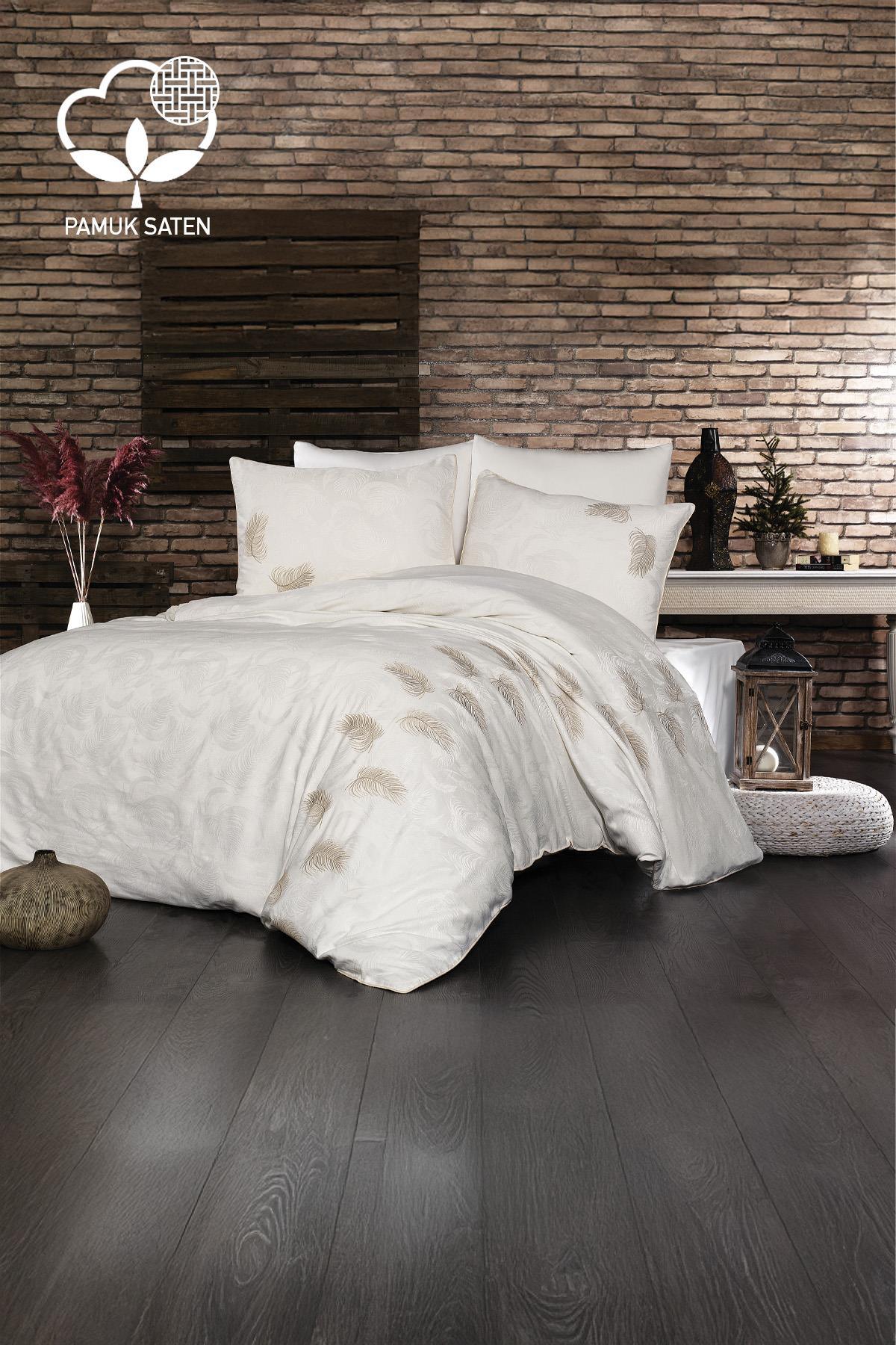 Belissa Nakışlı Organik Pamuk Çift Kişilik Nevresim Takımı - Nazik Home - Yuvama Değer!