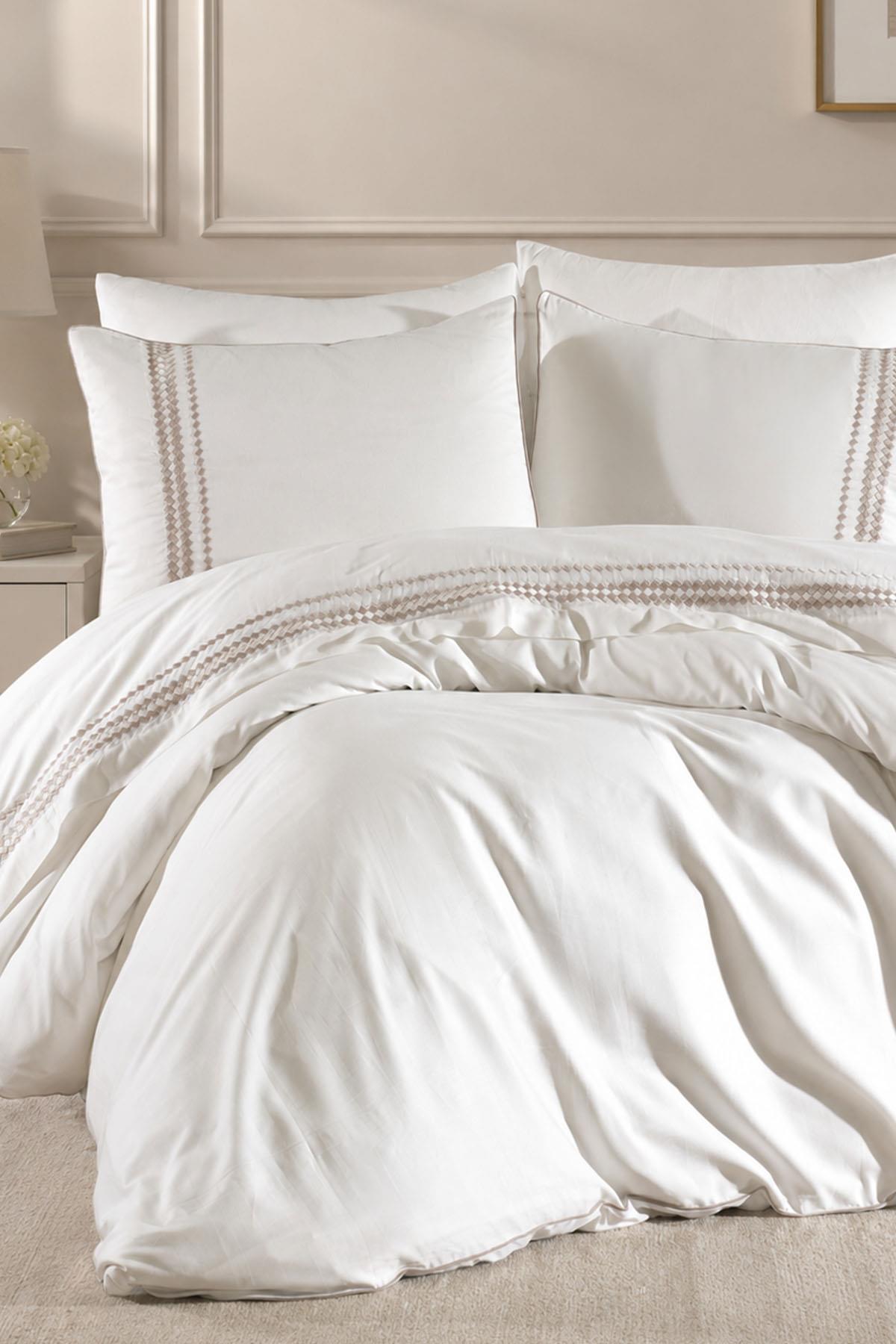Benita Balıksırtı Nakışlı Pamuk Saten King Size 6 Parça Nevresim Takımı