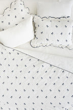 Bow Fiyonk Nakışlı Pamuk Saten Çift Kişilik 3 Parça Nevresim Set