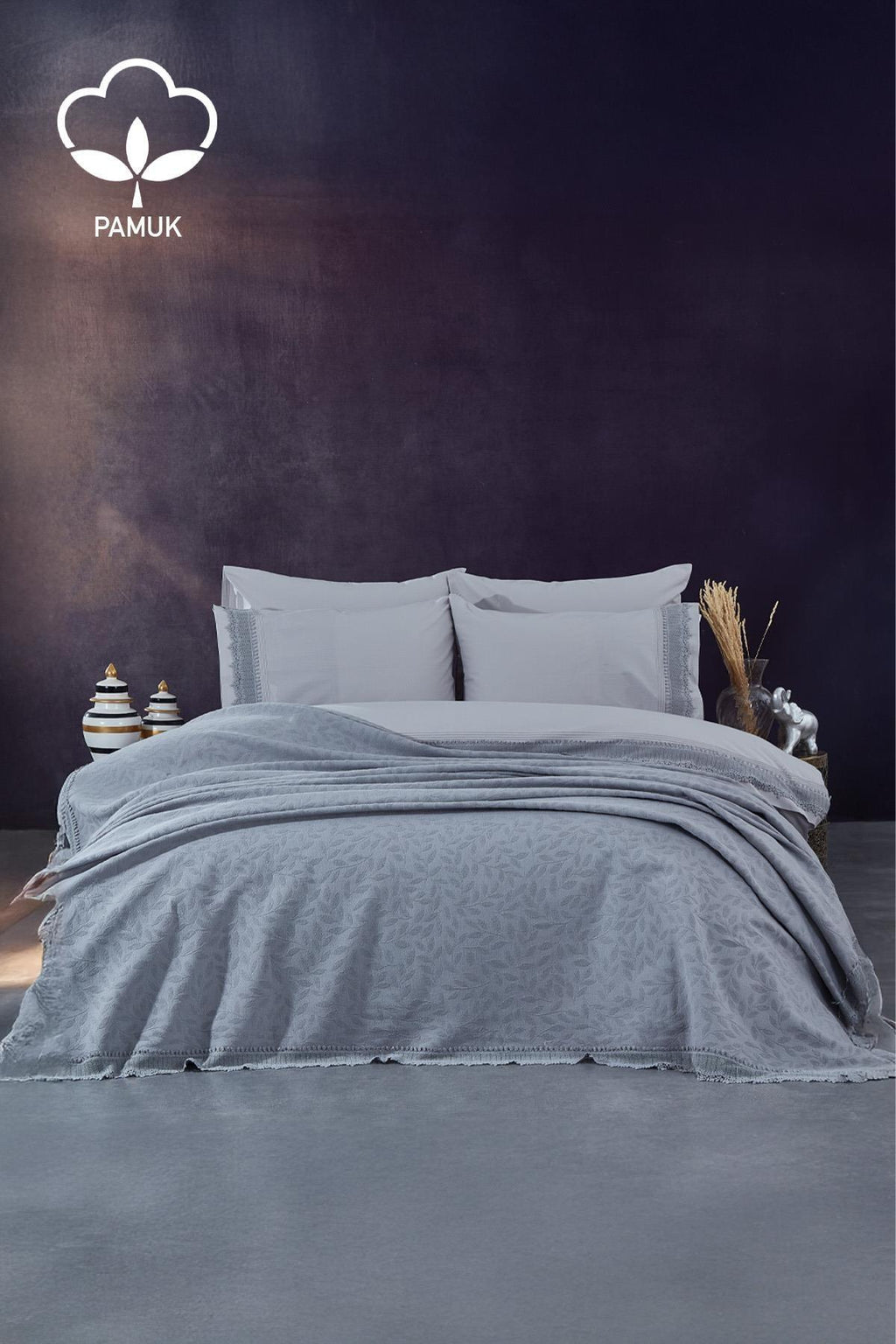 Cadiz Dantelli Çift Kişilik 7 Parça Nevresim + Pike Set - Nazik Home - Yuvama Değer!