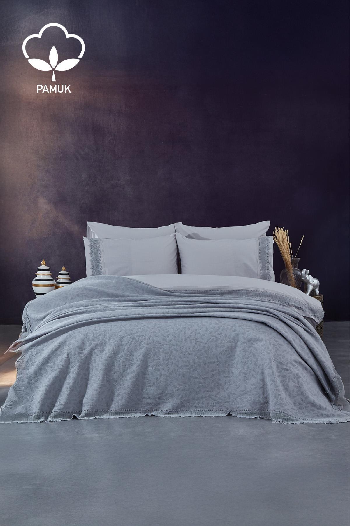 Cadiz Dantelli Çift Kişilik 7 Parça Nevresim + Pike Set - Nazik Home - Yuvama Değer!