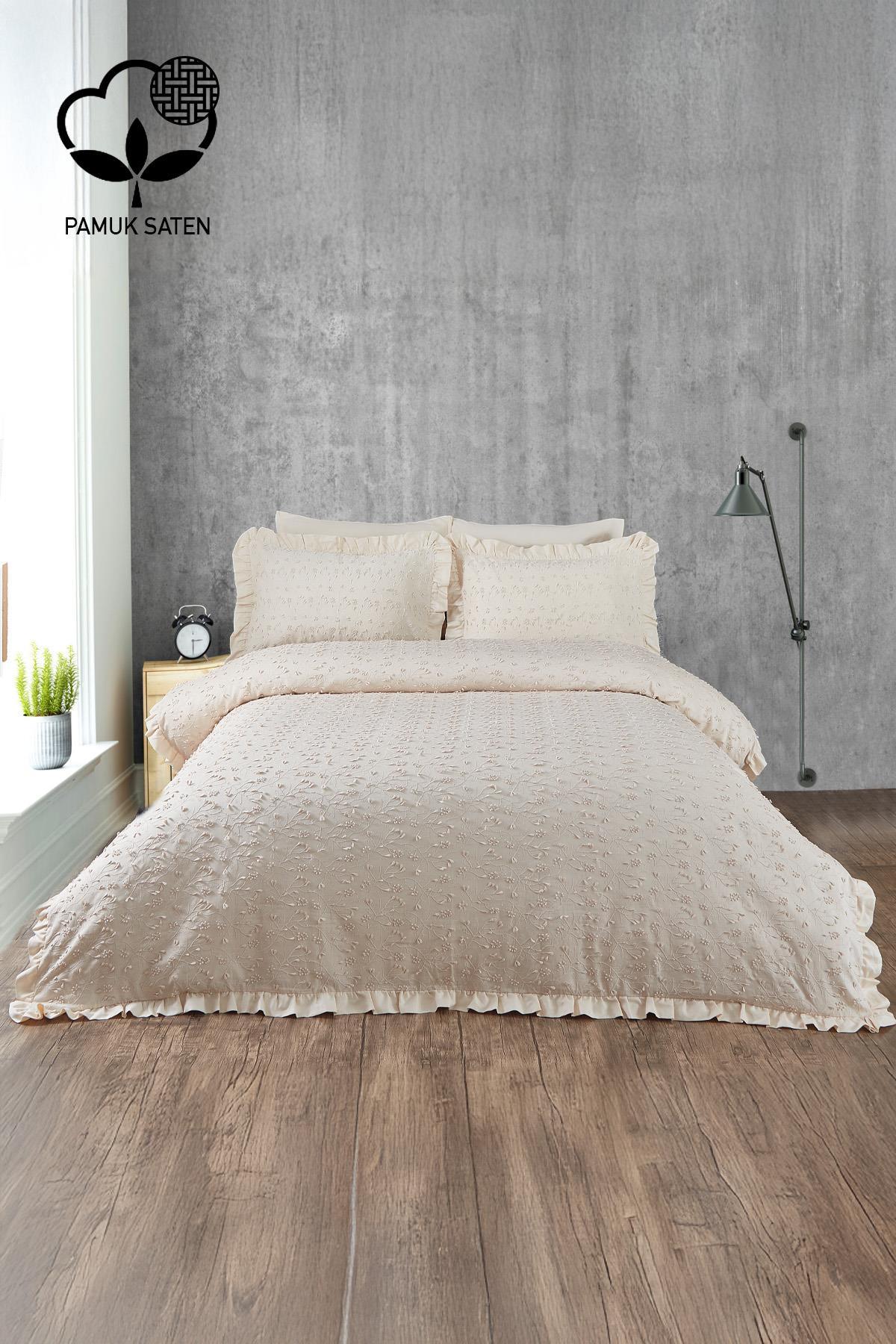 Celine İşlemeli Pamuk Saten King Size 6 Parça Nevresim Takımı - Nazik Home - Yuvama Değer!