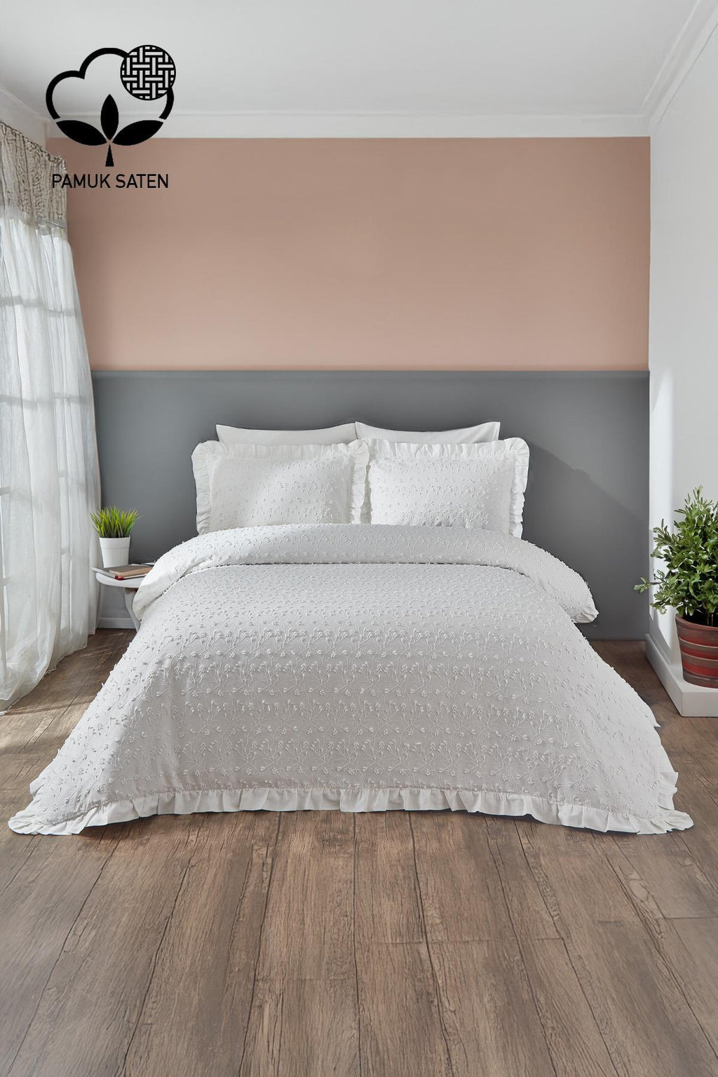 Celine İşlemeli Pamuk Saten King Size 6 Parça Nevresim Takımı - Nazik Home - Yuvama Değer!