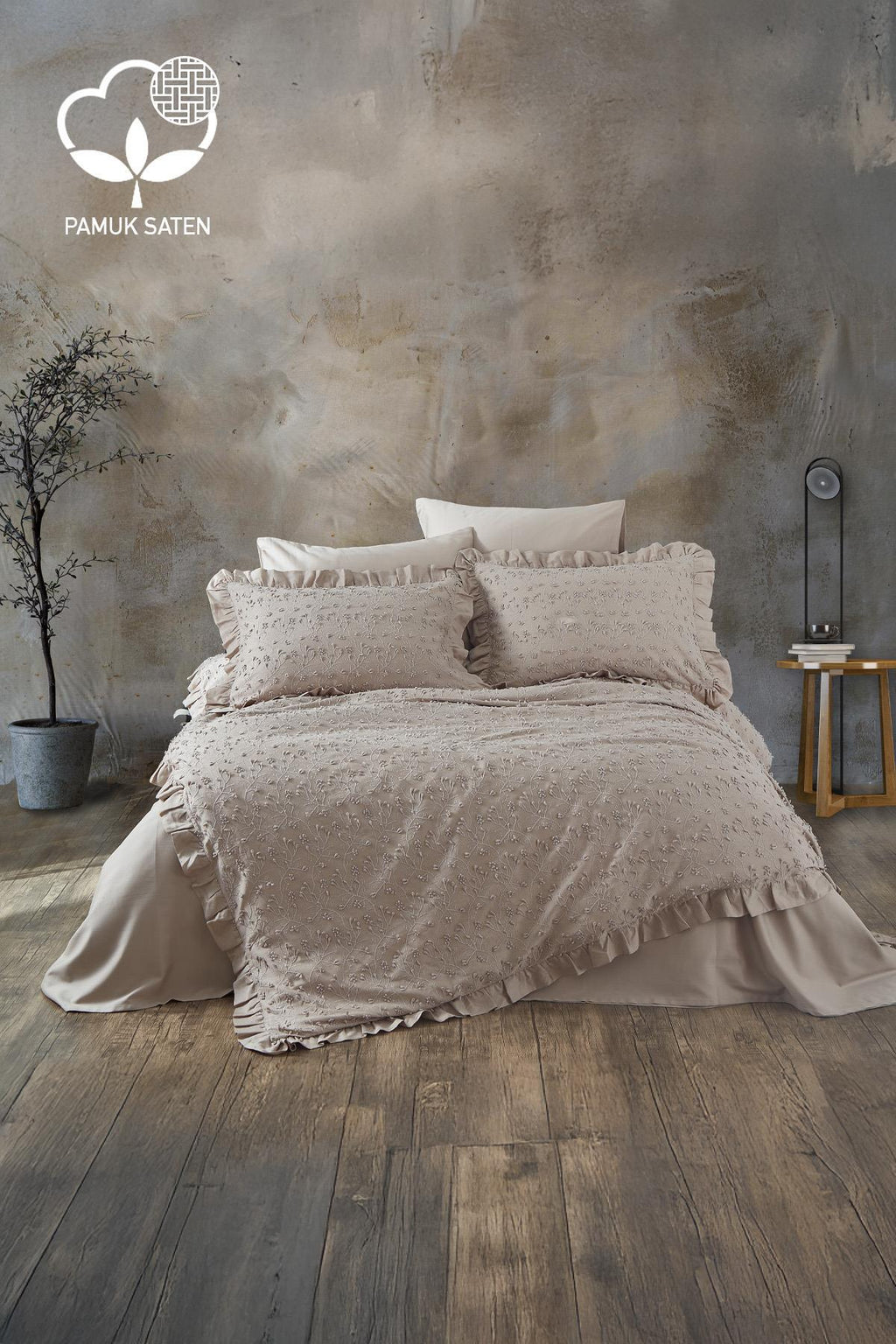 Celine İşlemeli Pamuk Saten King Size 6 Parça Nevresim Takımı - Nazik Home - Yuvama Değer!