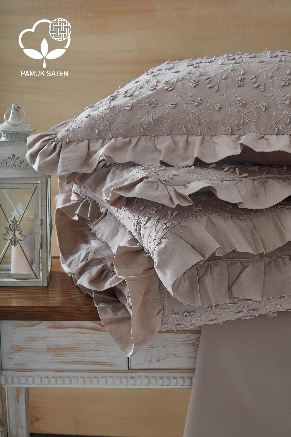 Celine İşlemeli Pamuk Saten King Size 6 Parça Nevresim Takımı - Nazik Home - Yuvama Değer!