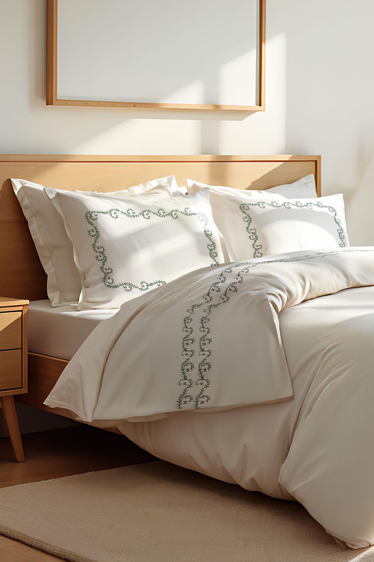 Çınar Desenli Pamuk Saten Çift Kişilik 6 Parça Nevresim Takımı - Nazik Home - Yuvama Değer!