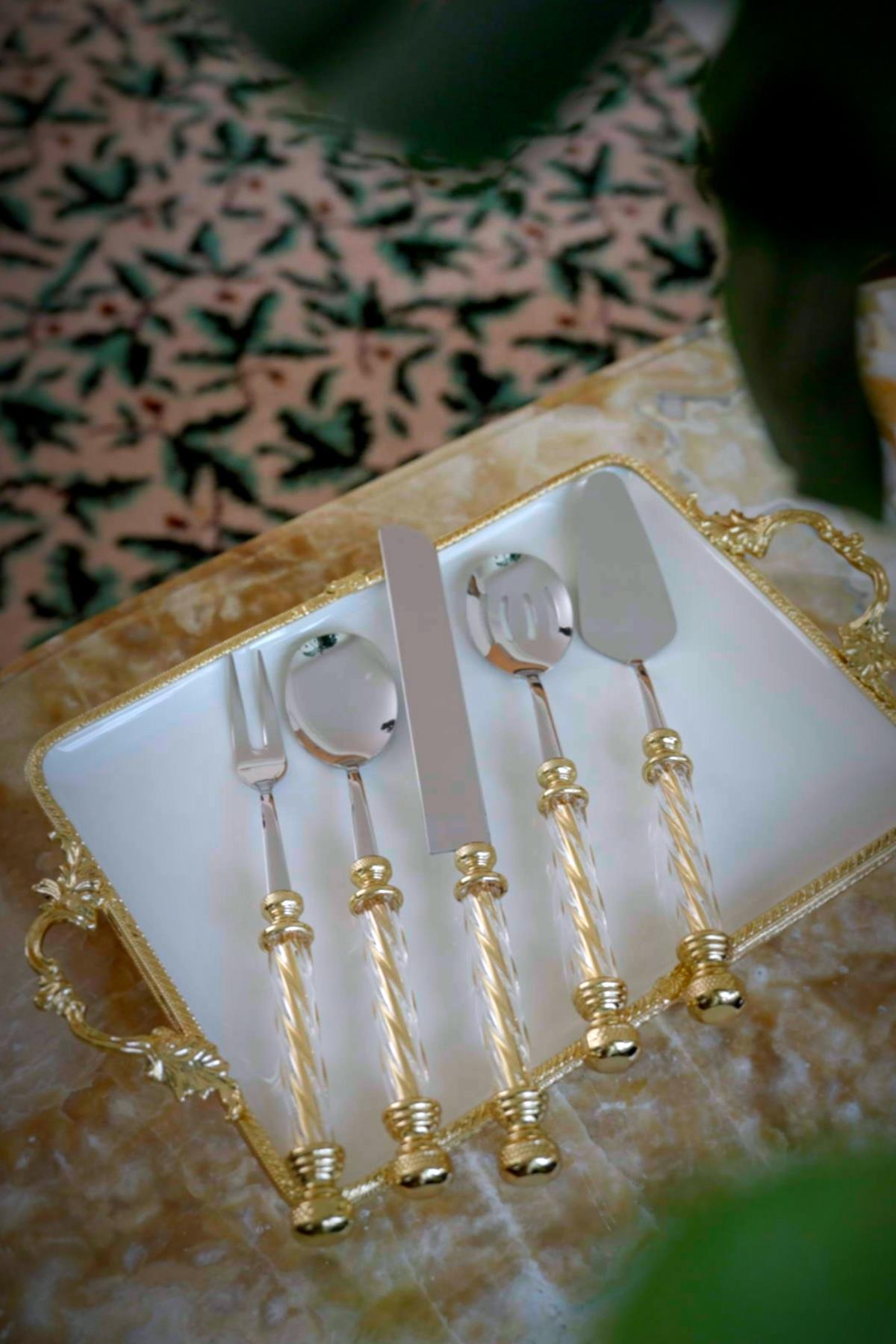 Crystal Altın Servis Seti (5 Parça) - Nazik Home - Yuvama Değer!