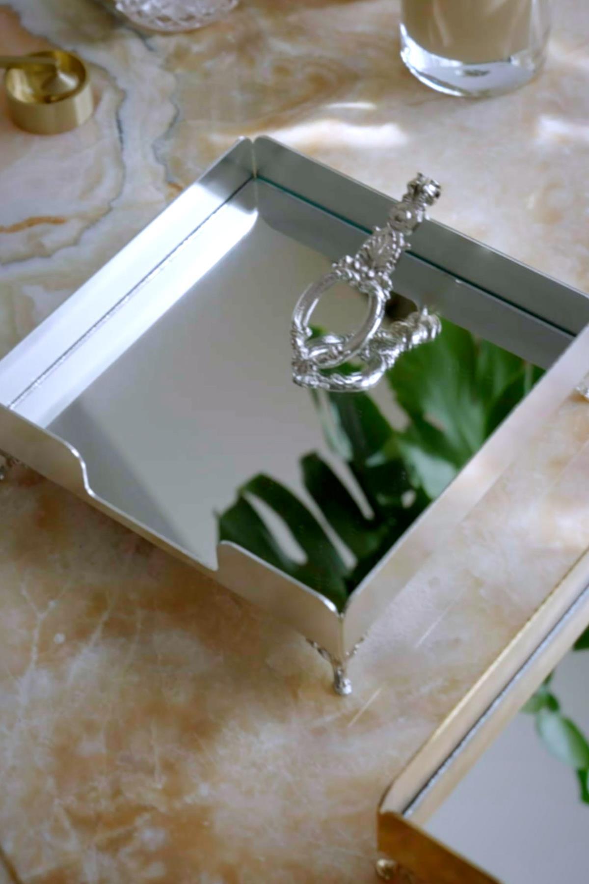 Elite Gümüş Detaylı Kare Peçetelik - Nazik Home - Yuvama Değer!