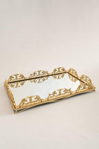 Elite Taç İşlemeli Dikdörtgen Altın Büyük Tepsi (46 x 32 cm) - Nazik Home - Yuvama Değer!