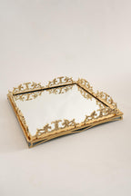 Elite Taç İşlemeli Kare Altın Büyük Tepsi (47 x 47 cm) - Nazik Home - Yuvama Değer!