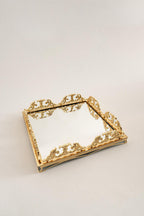 Elite Taç İşlemeli Kare Altın Orta Tepsi (37 x 37 cm) - Nazik Home - Yuvama Değer!