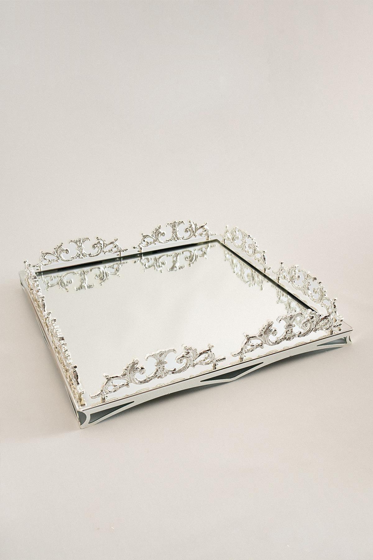 Elite Taç İşlemeli Kare Gümüş Büyük Tepsi (47 x 47 cm) - Nazik Home - Yuvama Değer!