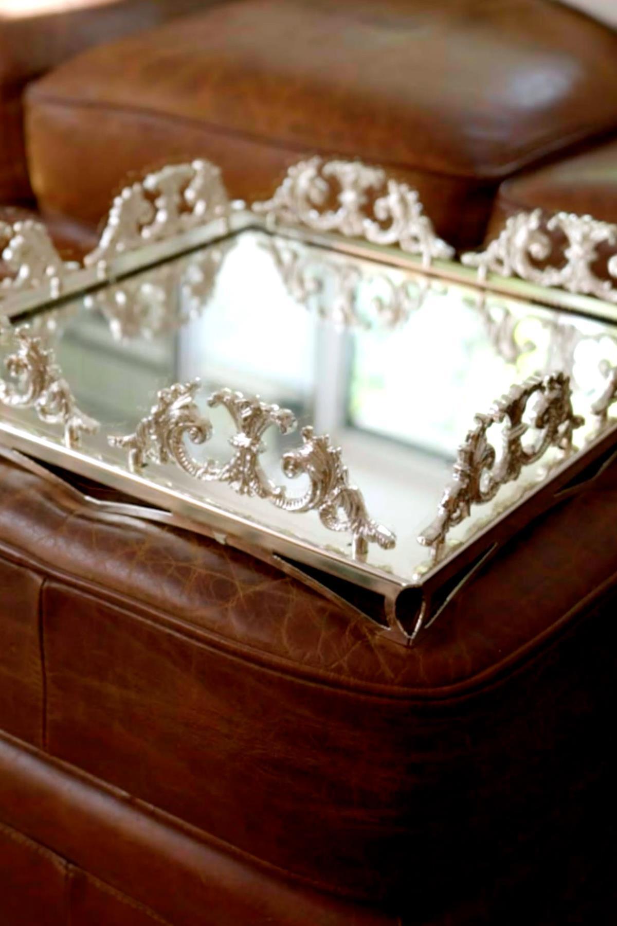 Elite Taç İşlemeli Kare Gümüş Orta Tepsi (37 x 37 cm) - Nazik Home - Yuvama Değer!