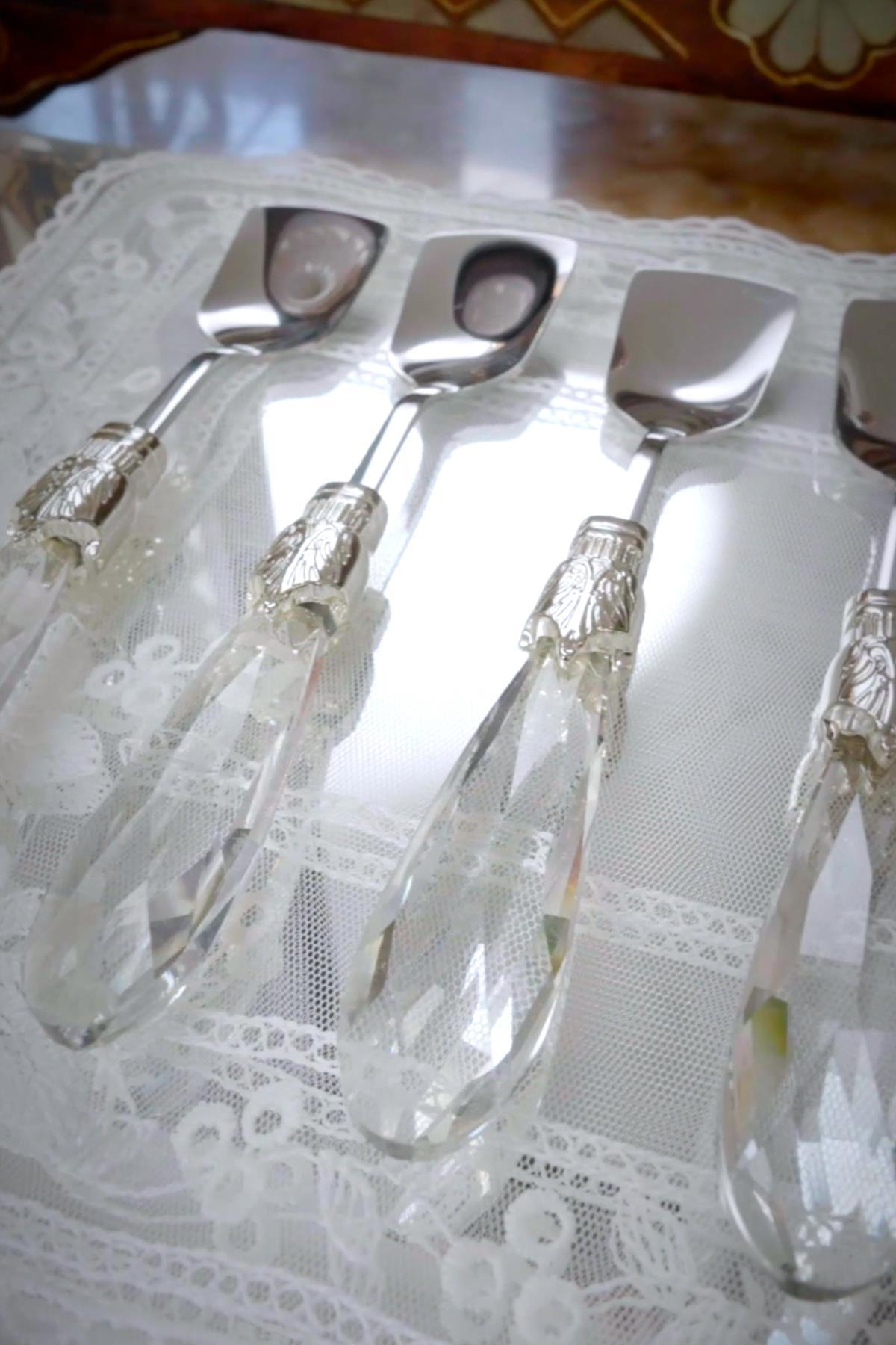 Elmas Gümüş Dondurma Kaşık Seti (6 Parça) - Nazik Home - Yuvama Değer!