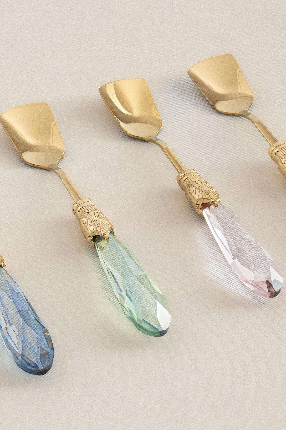 Elmas Renkli Titanyum Dondurma Kaşık Seti (6 Parça) - Nazik Home - Yuvama Değer!
