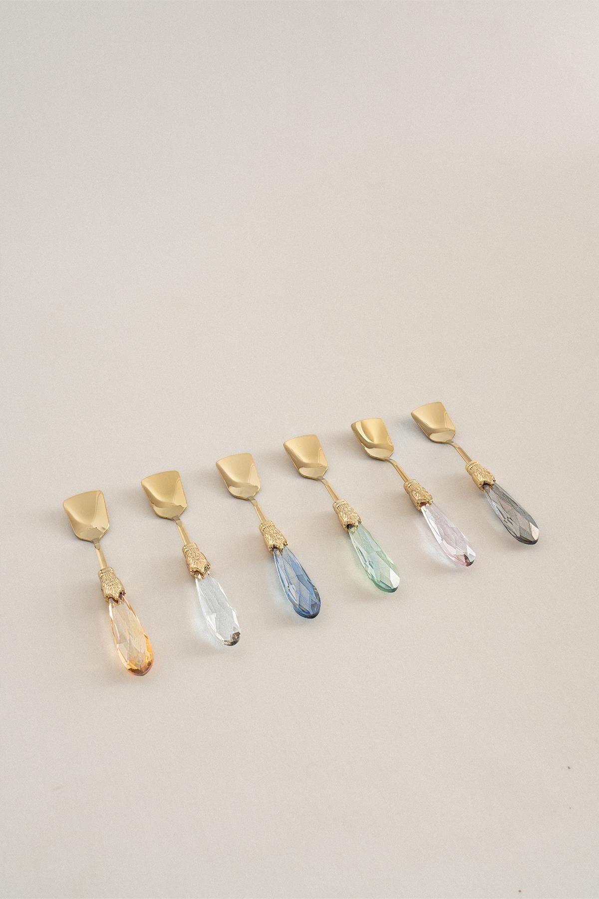 Elmas Renkli Titanyum Dondurma Kaşık Seti (6 Parça) - Nazik Home - Yuvama Değer!