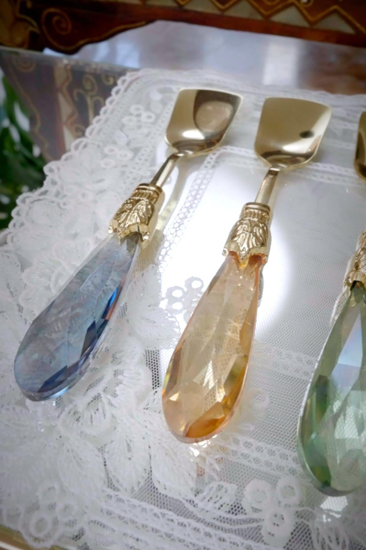 Elmas Renkli Titanyum Dondurma Kaşık Seti (6 Parça) - Nazik Home - Yuvama Değer!